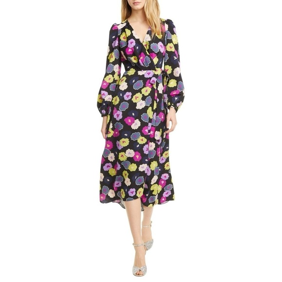 Kate Spade New York Winter Garden Floral Midi Wrap Dress - Picture 1 of 14